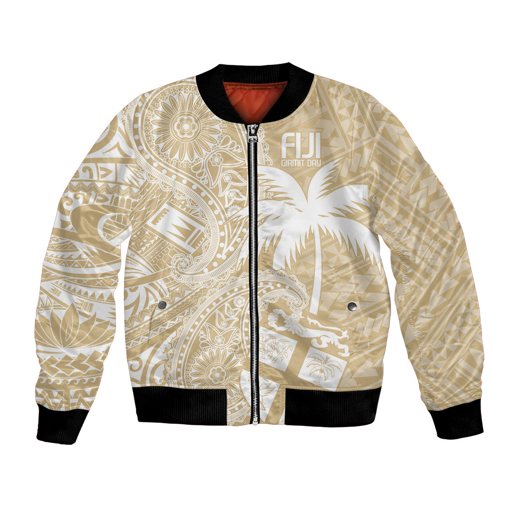 Custom Indo Fijians Bomber Jacket Fiji ke Hindustani Polyneisan Paisley Beige Style LT9 Unisex Beige - Polynesian Pride