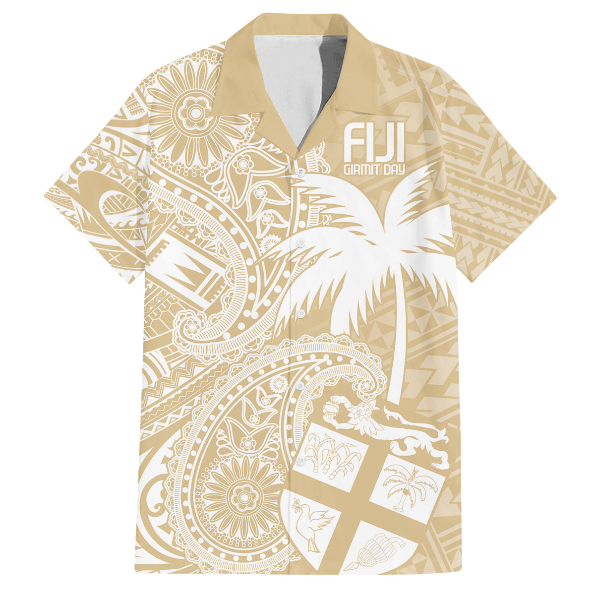 Custom Indo Fijians Family Matching Summer Maxi Dress and Hawaiian Shirt Fiji ke Hindustani Polyneisan Paisley Beige Style