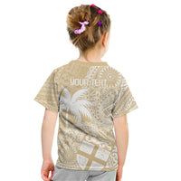 Custom Indo Fijians Kid T Shirt Fiji ke Hindustani Polyneisan Paisley Beige Style