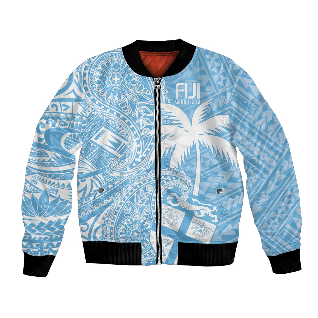 Custom Indo Fijians Bomber Jacket Fiji ke Hindustani Polyneisan Paisley Blue Style