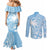 Custom Indo Fijians Couples Matching Mermaid Dress and Long Sleeve Button Shirt Fiji ke Hindustani Polyneisan Paisley Blue Style