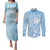 Custom Indo Fijians Couples Matching Puletasi and Long Sleeve Button Shirt Fiji ke Hindustani Polyneisan Paisley Blue Style