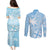 Custom Indo Fijians Couples Matching Puletasi and Long Sleeve Button Shirt Fiji ke Hindustani Polyneisan Paisley Blue Style