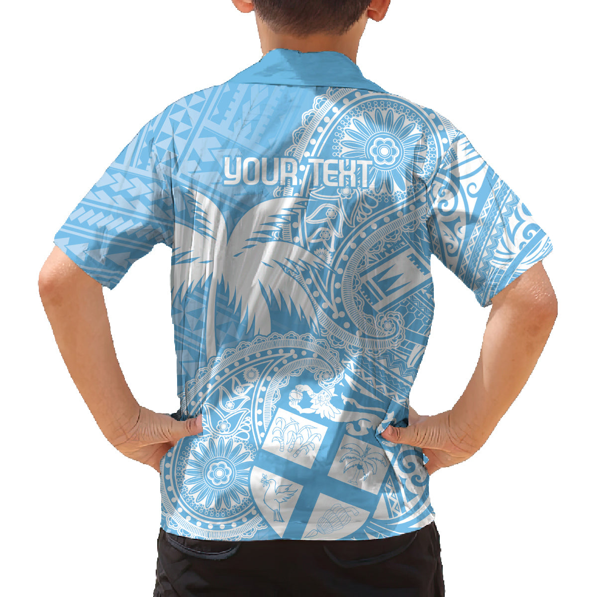 Custom Indo Fijians Family Matching Off Shoulder Maxi Dress and Hawaiian Shirt Fiji ke Hindustani Polyneisan Paisley Blue Style