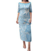 Custom Indo Fijians Family Matching Puletasi and Hawaiian Shirt Fiji ke Hindustani Polyneisan Paisley Blue Style