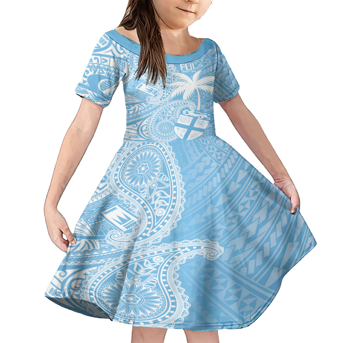 Custom Indo Fijians Kid Short Sleeve Dress Fiji ke Hindustani Polyneisan Paisley Blue Style LT9 KID Blue - Polynesian Pride