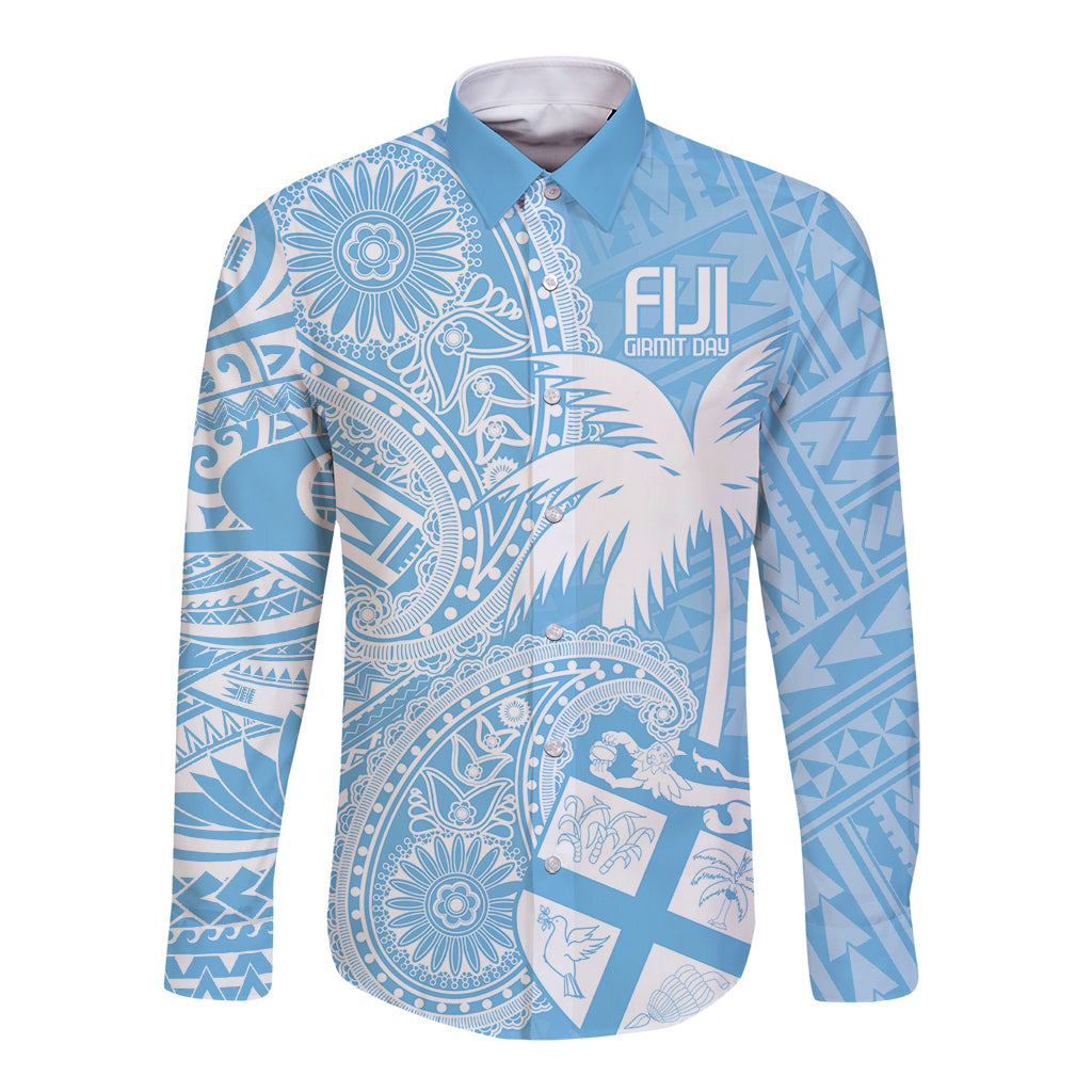 Custom Indo Fijians Long Sleeve Button Shirt Fiji ke Hindustani Polyneisan Paisley Blue Style LT9 Unisex Blue - Polynesian Pride