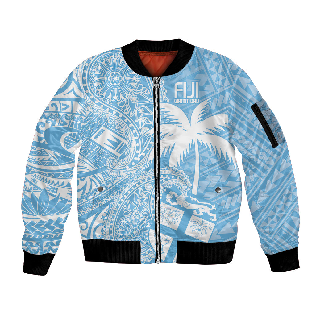 Custom Indo Fijians Sleeve Zip Bomber Jacket Fiji ke Hindustani Polyneisan Paisley Blue Style LT9 Unisex Blue - Polynesian Pride