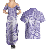 Custom Indo Fijians Couples Matching Summer Maxi Dress and Hawaiian Shirt Fiji ke Hindustani Polyneisan Paisley Purple Style