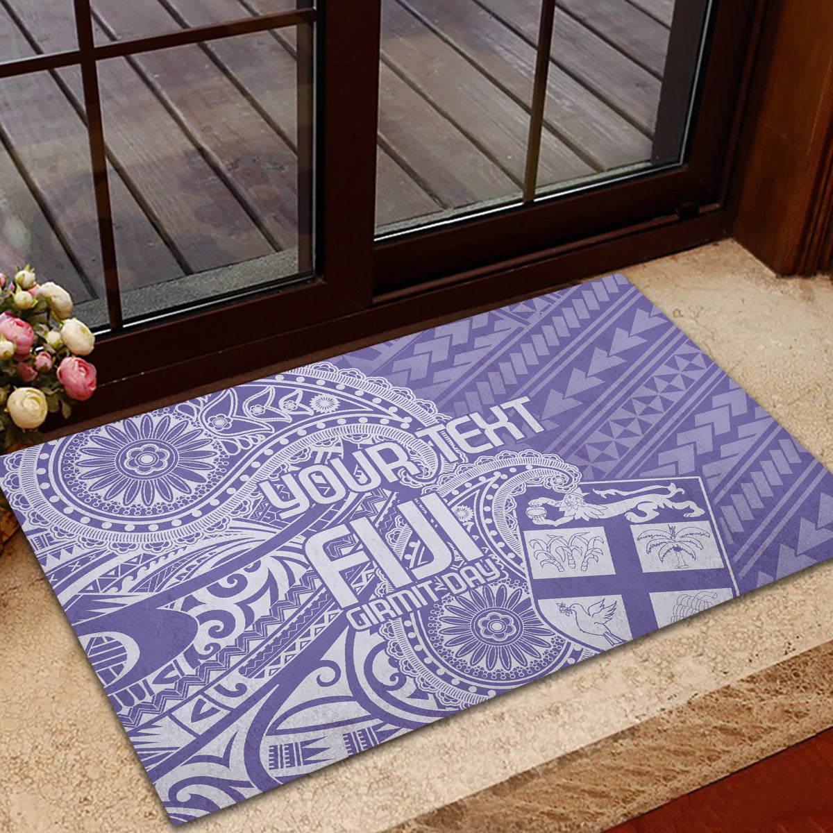 Custom Indo Fijians Rubber Doormat Fiji ke Hindustani Polyneisan Paisley Purple Style