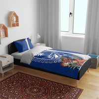 Blue Guam Hafa Adai Bedding Set Tropical Flowers with Polynesian Pattern