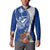 Blue Guam Hafa Adai Button Sweatshirt Tropical Flowers with Polynesian Pattern