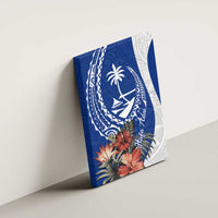 Blue Guam Hafa Adai Canvas Wall Art Tropical Flowers with Polynesian Pattern