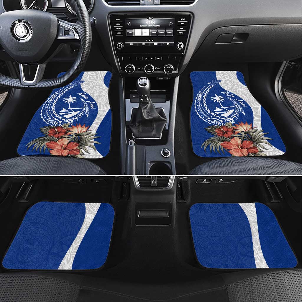 Blue Guam Hafa Adai Car Mats Tropical Flowers with Polynesian Pattern