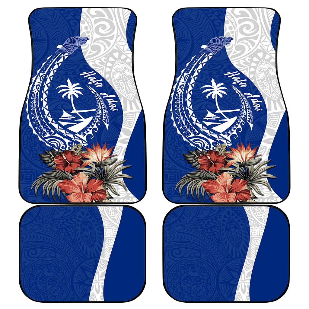 Blue Guam Hafa Adai Car Mats Tropical Flowers with Polynesian Pattern