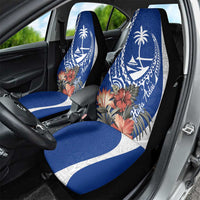 Blue Guam Hafa Adai Car Seat Cover Tropical Flowers with Polynesian Pattern
