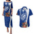 Blue Guam Hafa Adai Couples Matching Puletasi and Hawaiian Shirt Tropical Flowers with Polynesian Pattern