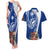 Blue Guam Hafa Adai Couples Matching Tank Maxi Dress and Hawaiian Shirt Tropical Flowers with Polynesian Pattern