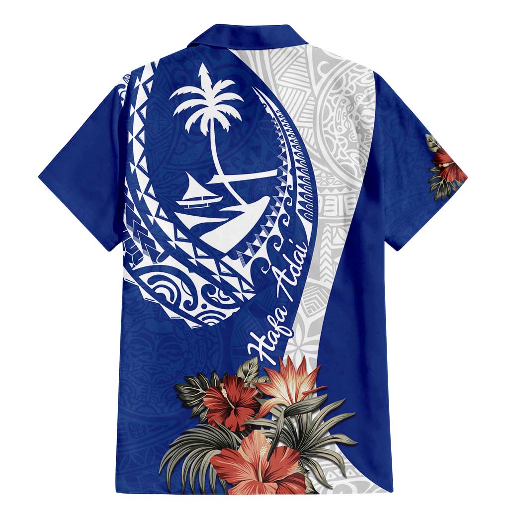 Blue Guam Hafa Adai Family Matching Mermaid Dress and Hawaiian Shirt Tropical Flowers with Polynesian Pattern