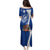 Blue Guam Hafa Adai Family Matching Puletasi and Hawaiian Shirt Tropical Flowers with Polynesian Pattern