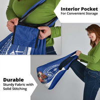 Blue Guam Hafa Adai Grocery Bag Tropical Flowers with Polynesian Pattern