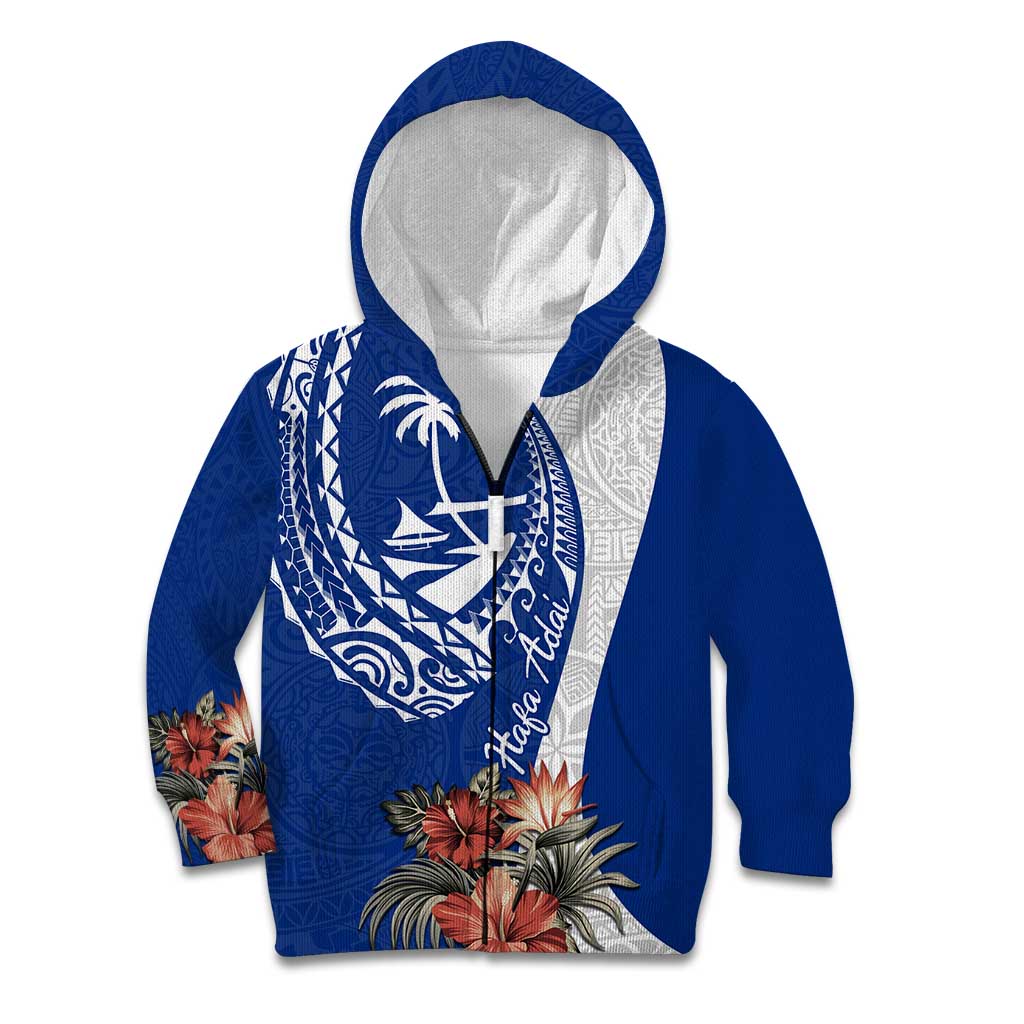 Blue Guam Hafa Adai Kid Hoodie Tropical Flowers with Polynesian Pattern