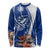 Blue Guam Hafa Adai Long Sleeve Shirt Tropical Flowers with Polynesian Pattern