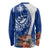 Blue Guam Hafa Adai Long Sleeve Shirt Tropical Flowers with Polynesian Pattern