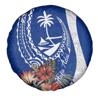 Blue Guam Hafa Adai Spare Tire Cover Tropical Flowers with Polynesian Pattern