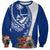 Blue Guam Hafa Adai Sweatshirt Tropical Flowers with Polynesian Pattern