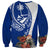 Blue Guam Hafa Adai Sweatshirt Tropical Flowers with Polynesian Pattern