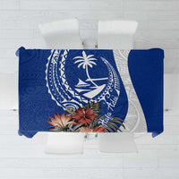 Blue Guam Hafa Adai Tablecloth Tropical Flowers with Polynesian Pattern