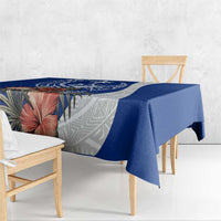 Blue Guam Hafa Adai Tablecloth Tropical Flowers with Polynesian Pattern
