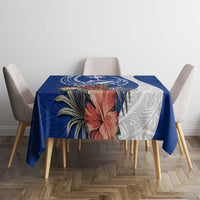 Blue Guam Hafa Adai Tablecloth Tropical Flowers with Polynesian Pattern