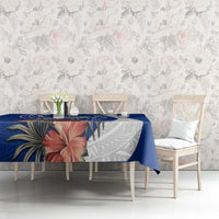 Blue Guam Hafa Adai Tablecloth Tropical Flowers with Polynesian Pattern