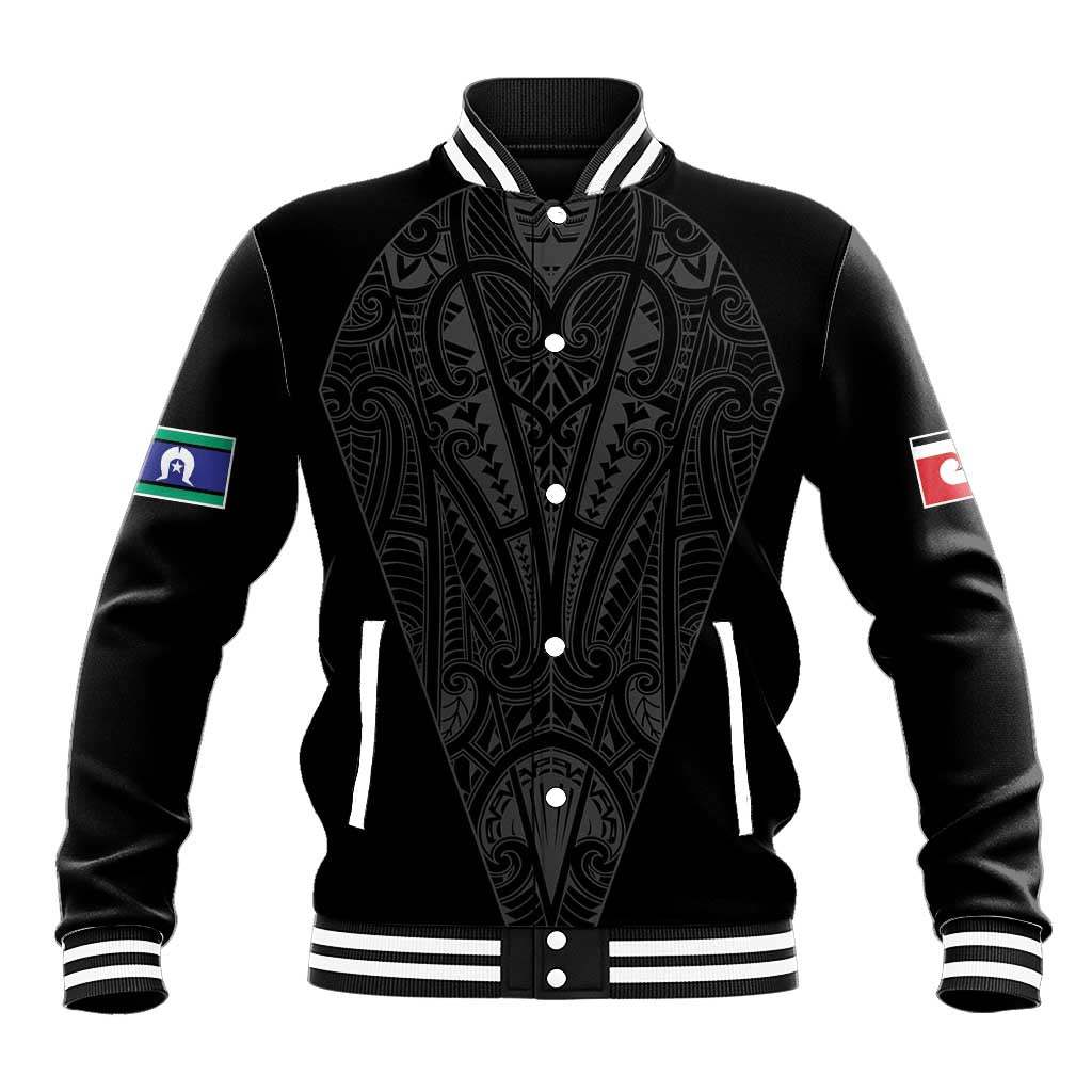 Queensland Maori Rugby Nga Hau e Wha Baseball Jacket Black Motif LT9 Unisex Black - Polynesian Pride