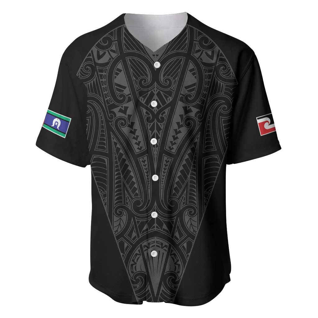 Queensland Maori Rugby Nga Hau e Wha Baseball Jersey Black Motif
