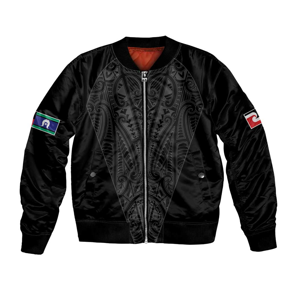 Queensland Maori Rugby Nga Hau e Wha Bomber Jacket Black Motif LT9 Unisex Black - Polynesian Pride