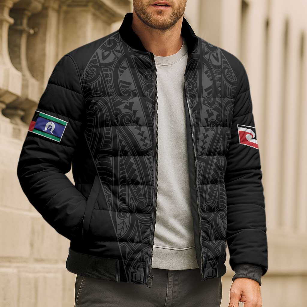 Queensland Maori Rugby Nga Hau e Wha Bomber Puffer Jacket Black Motif - Polynesian Pride