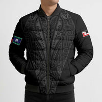 Queensland Maori Rugby Nga Hau e Wha Bomber Puffer Jacket Black Motif - Polynesian Pride