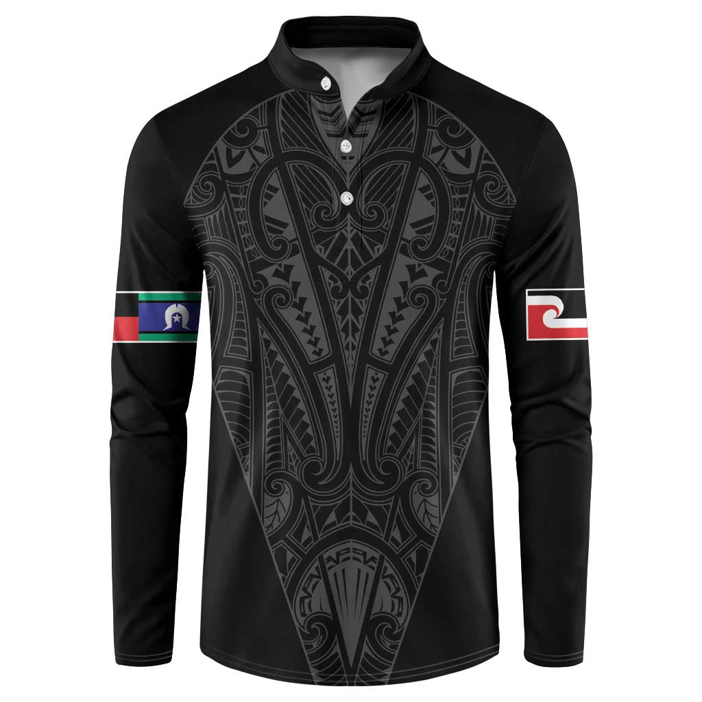 Queensland Maori Rugby Nga Hau e Wha Button Sweatshirt Black Motif LT9 Black - Polynesian Pride