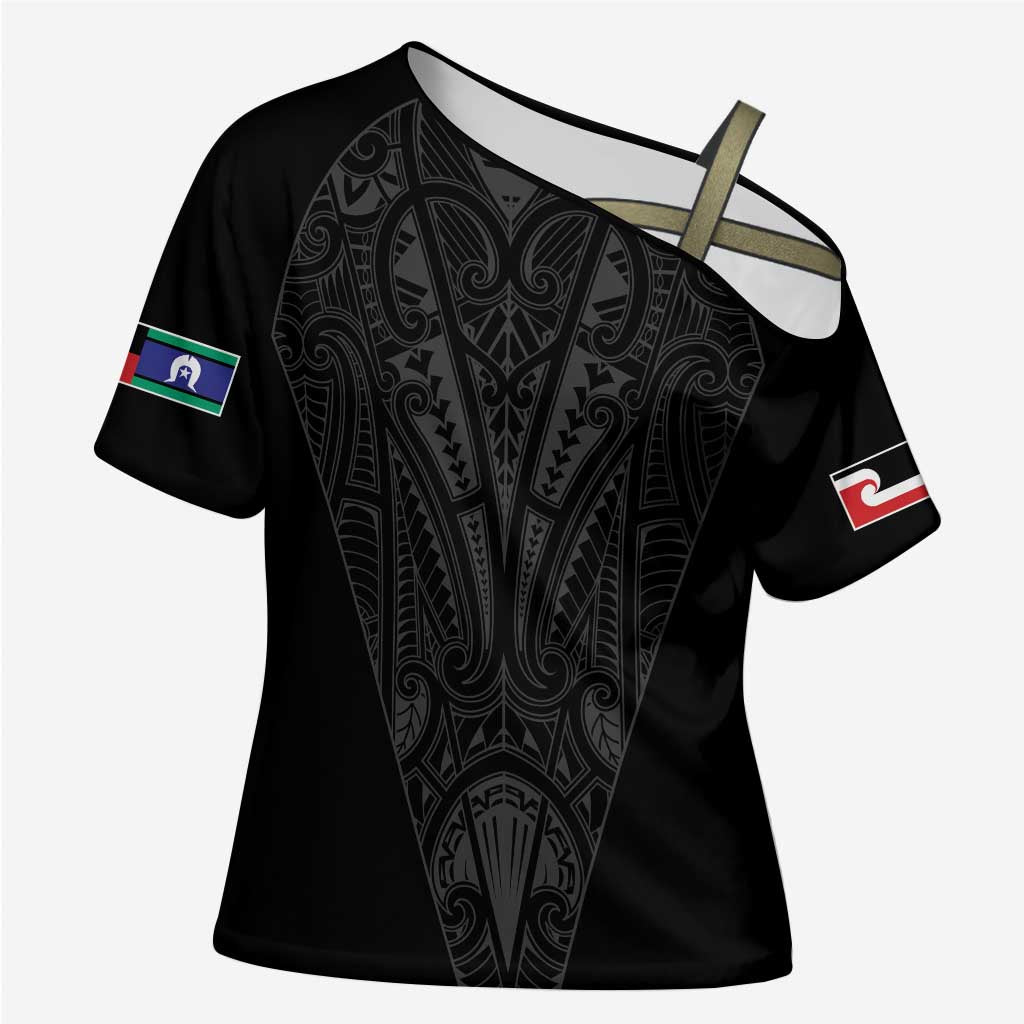 Queensland Maori Rugby Nga Hau e Wha Cross Shoulder Shirt Black Motif - Polynesian Pride