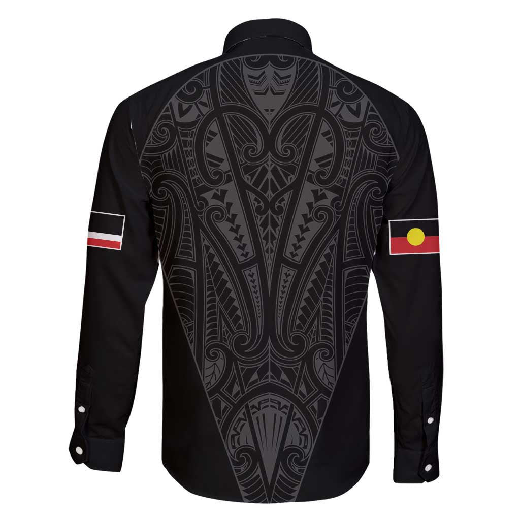 Queensland Maori Rugby Nga Hau e Wha Family Matching Long Sleeve Bodycon Dress and Hawaiian Shirt Black Motif