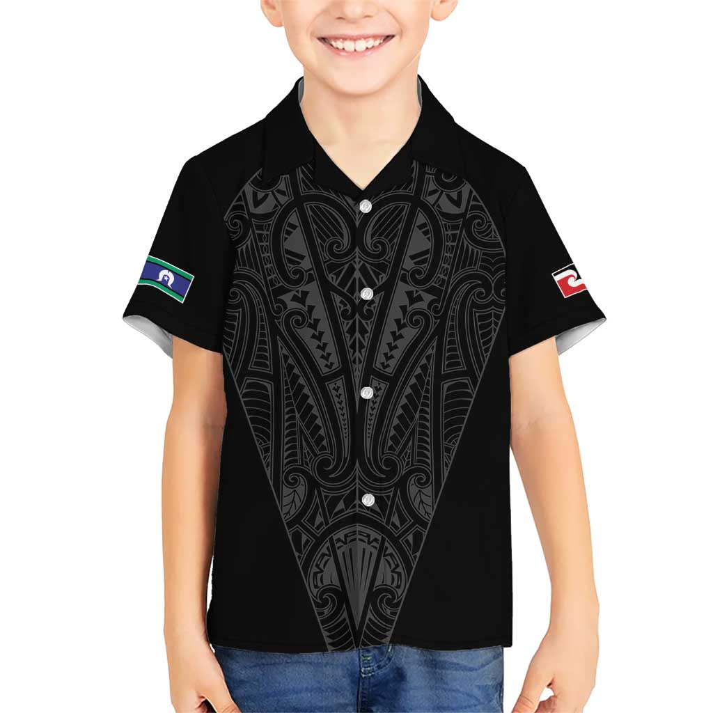 Queensland Maori Rugby Nga Hau e Wha Kid Hawaiian Shirt Black Motif LT9 Kid Black - Polynesian Pride