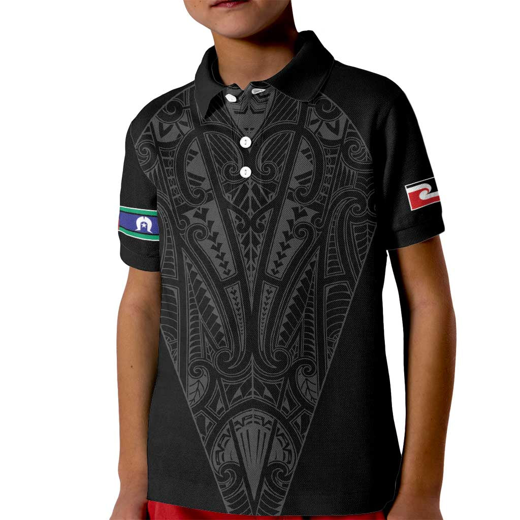Queensland Maori Rugby Nga Hau e Wha Kid Polo Shirt Black Motif LT9 Kid Black - Polynesian Pride