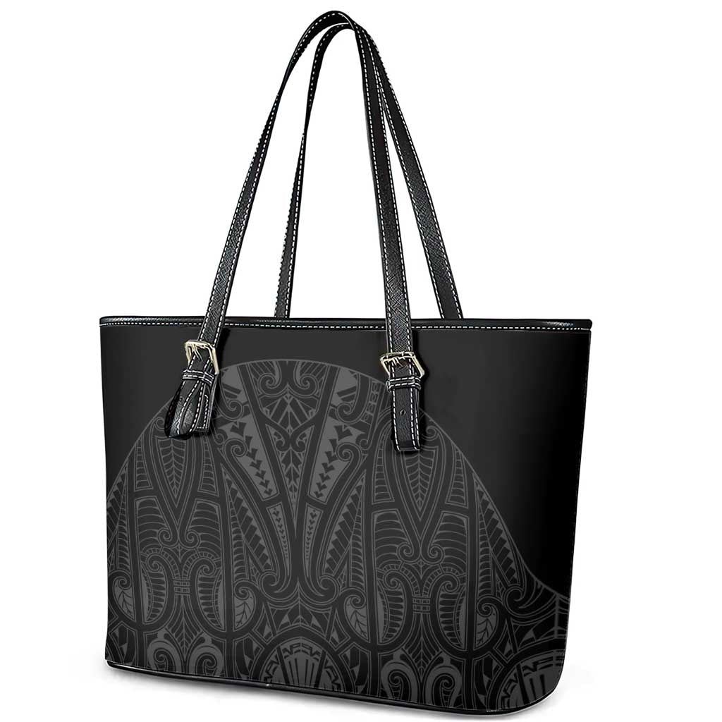Queensland Maori Rugby Nga Hau e Wha Leather Tote Bag Black Motif