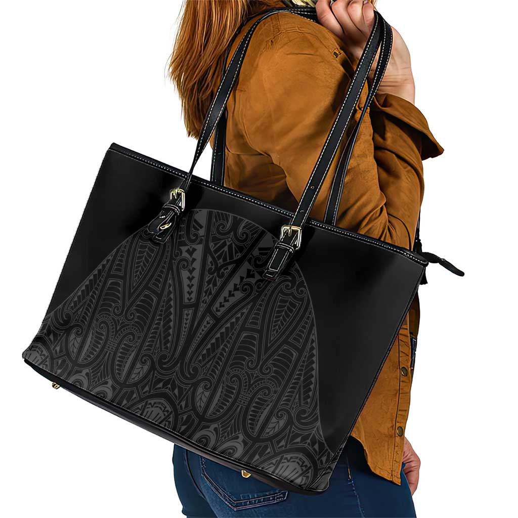 Queensland Maori Rugby Nga Hau e Wha Leather Tote Bag Black Motif