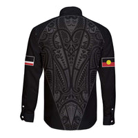 Queensland Maori Rugby Nga Hau e Wha Long Sleeve Button Shirt Black Motif