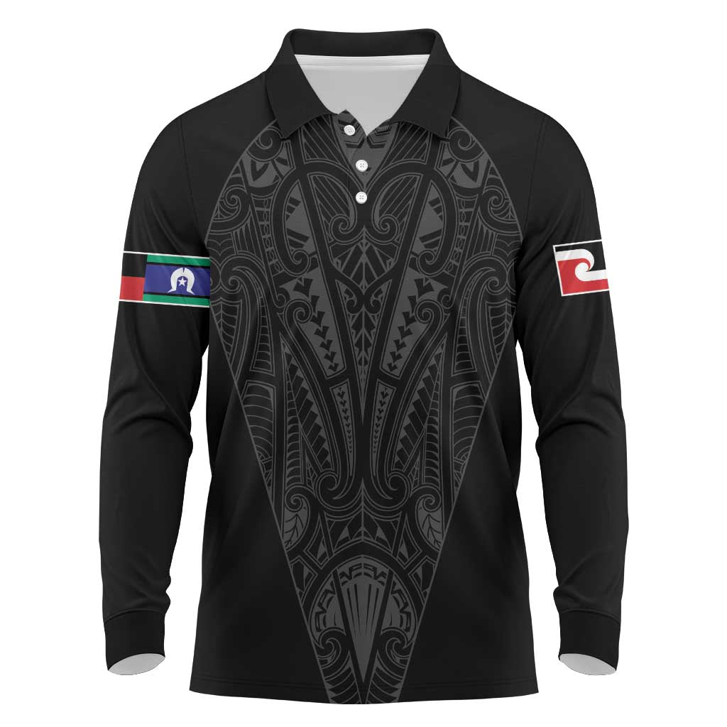 Queensland Maori Rugby Nga Hau e Wha Long Sleeve Polo Shirt Black Motif
