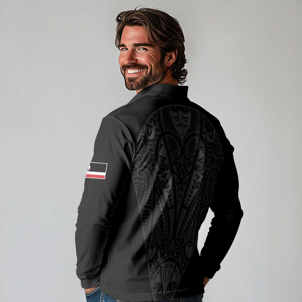 Queensland Maori Rugby Nga Hau e Wha Long Sleeve Polo Shirt Black Motif